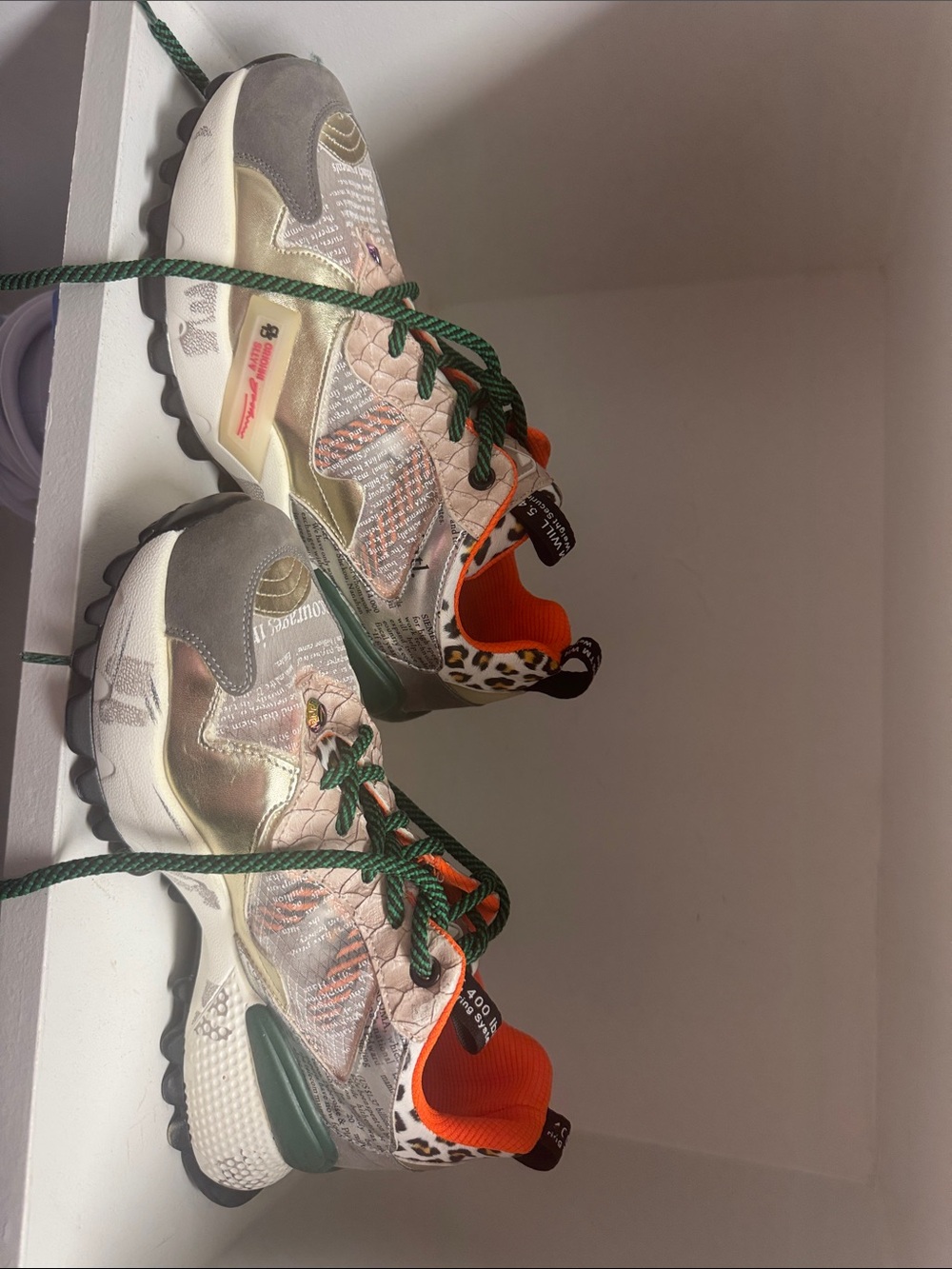 P448 Mixed-Material Chunky Sneakers in Green, Orange, Gray, White